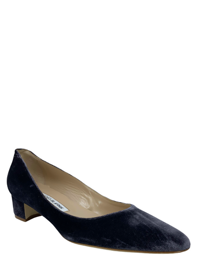 Manolo Blahnik Listony Block-Heel Velvet Pumps Size 8.5-Consigned Designs