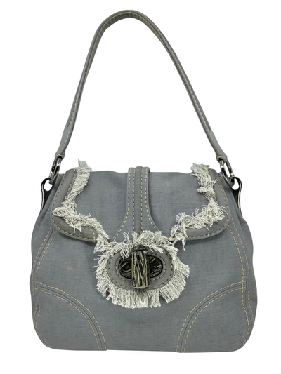 Prada Pattina Sottospalla Denim Fringe Large Flap Bag-Consigned Designs