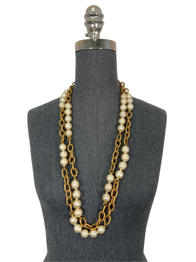 Chanel Vintage 1993 Faux Pearl Chunky Chain Link Necklace-Consigned Designs