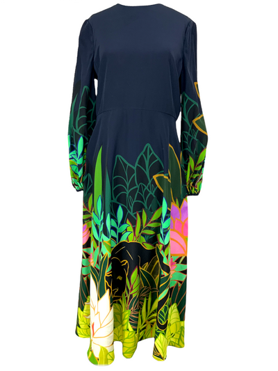 Valentino Panther in the Jungle Silk Dress Size 44 NEW-Consigned Designs