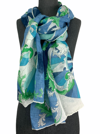Emilio Pucci Abstract Printed Linen Shawl Scarf NEW-Consigned Designs