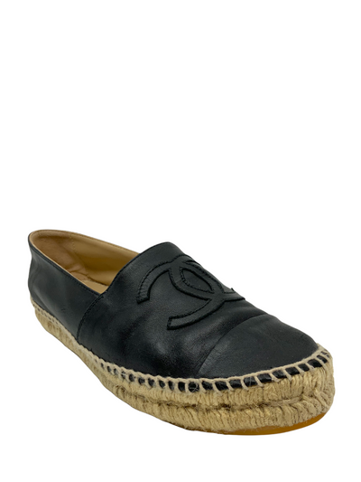 Chanel Lambskin Leather CC Espadrille Flats Size 9-Consigned Designs