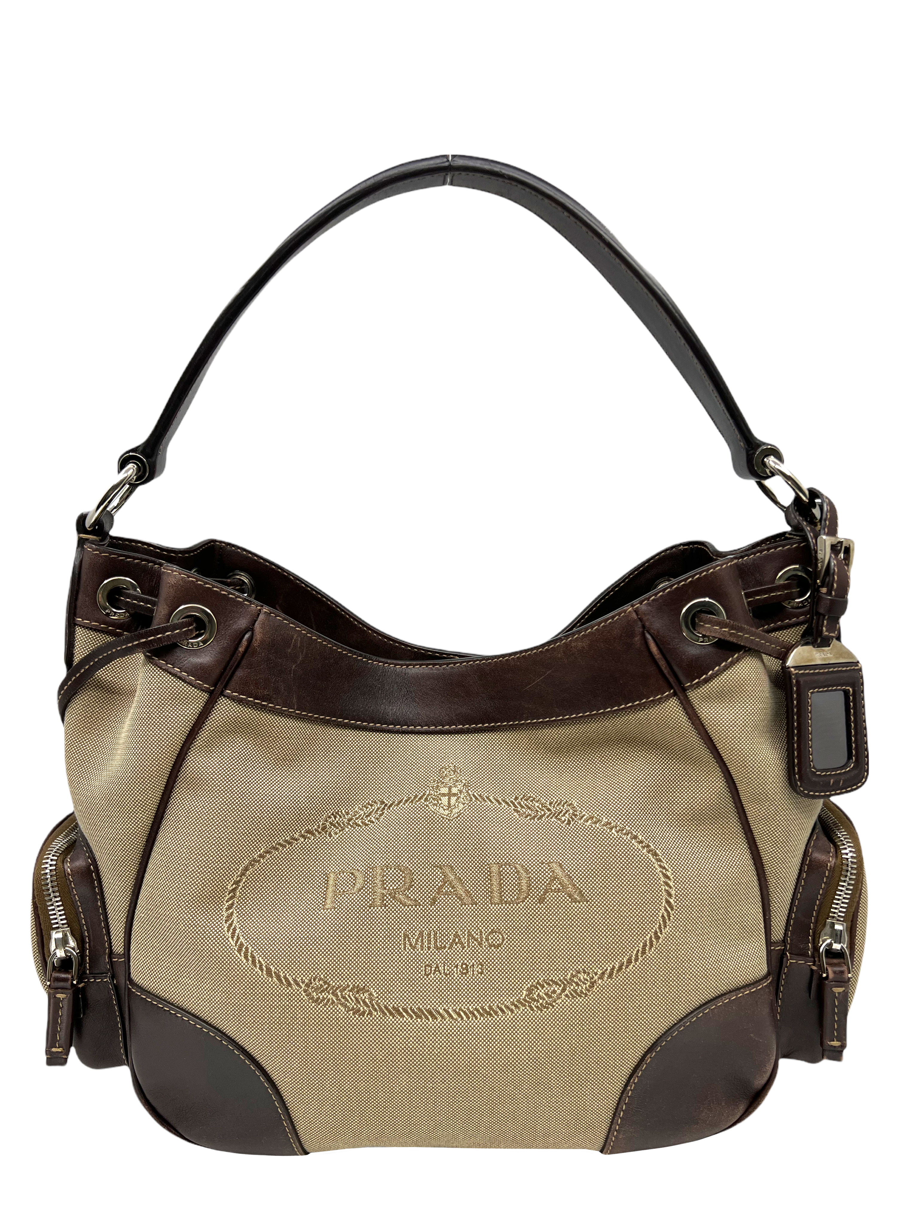 Prada Canapa Logo Side Pocket Hobo Bag - Consigned Designs