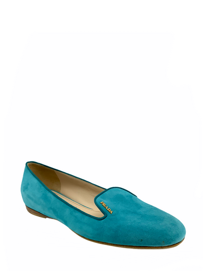 Prada Turquoise Suede Flats Size 8-Consigned Designs