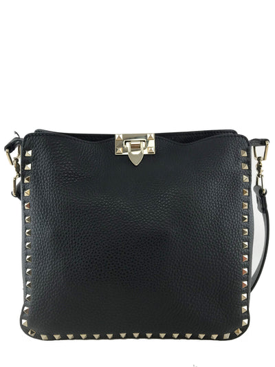 Valentino Rockstud Leather Hobo Messenger Bag-Consigned Designs