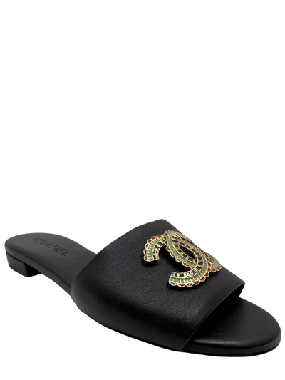 CHANEL 19a Lambskin CC Logo Slide Sandals Size 8-Consigned Designs