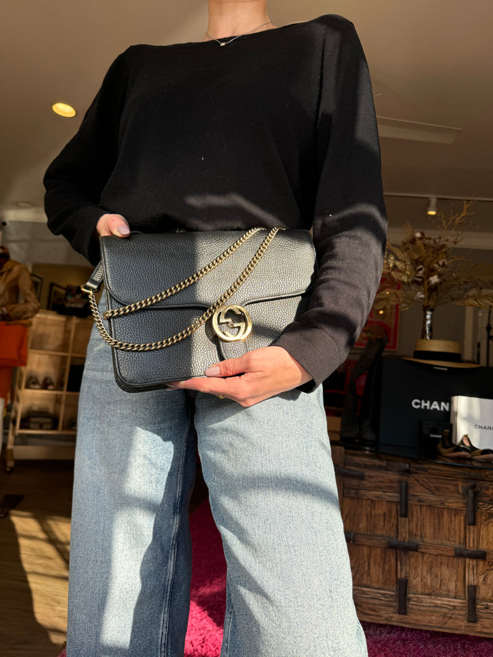 Gucci Medium Dollar Leather Interlocking GG Bag Consigned Designs