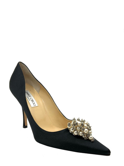 Jimmy Choo Satin Point Toe Crystal Pearl Embellished Pumps Size 9-Consigned Designs
