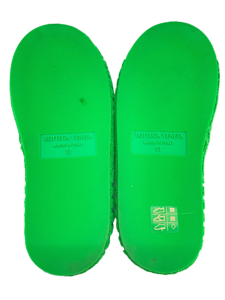 【BOTTEGA VENETA】Resort Sponge Slide/追跡+関税+全国送料込み Bottega Veneta Green Cotton Fabric Resort Sponge Platform