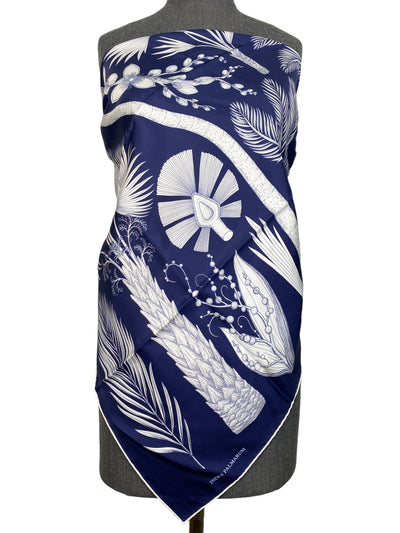 Hermès Index Palmarum Scott Scarf In Navy Blue-Consigned Designs