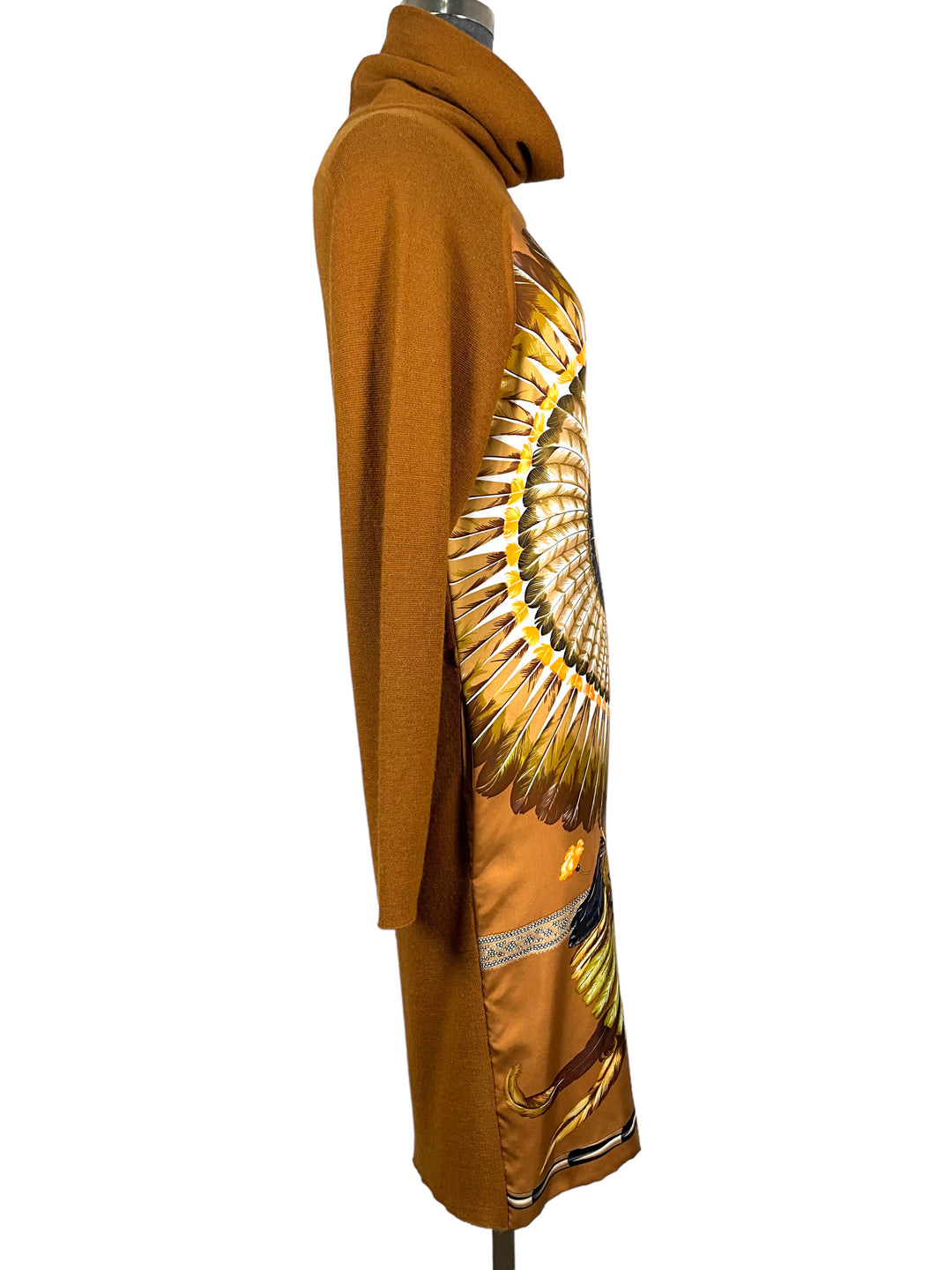 Hermes Brown Printed Silk Twill & Alpaca Knit Long Sleeve