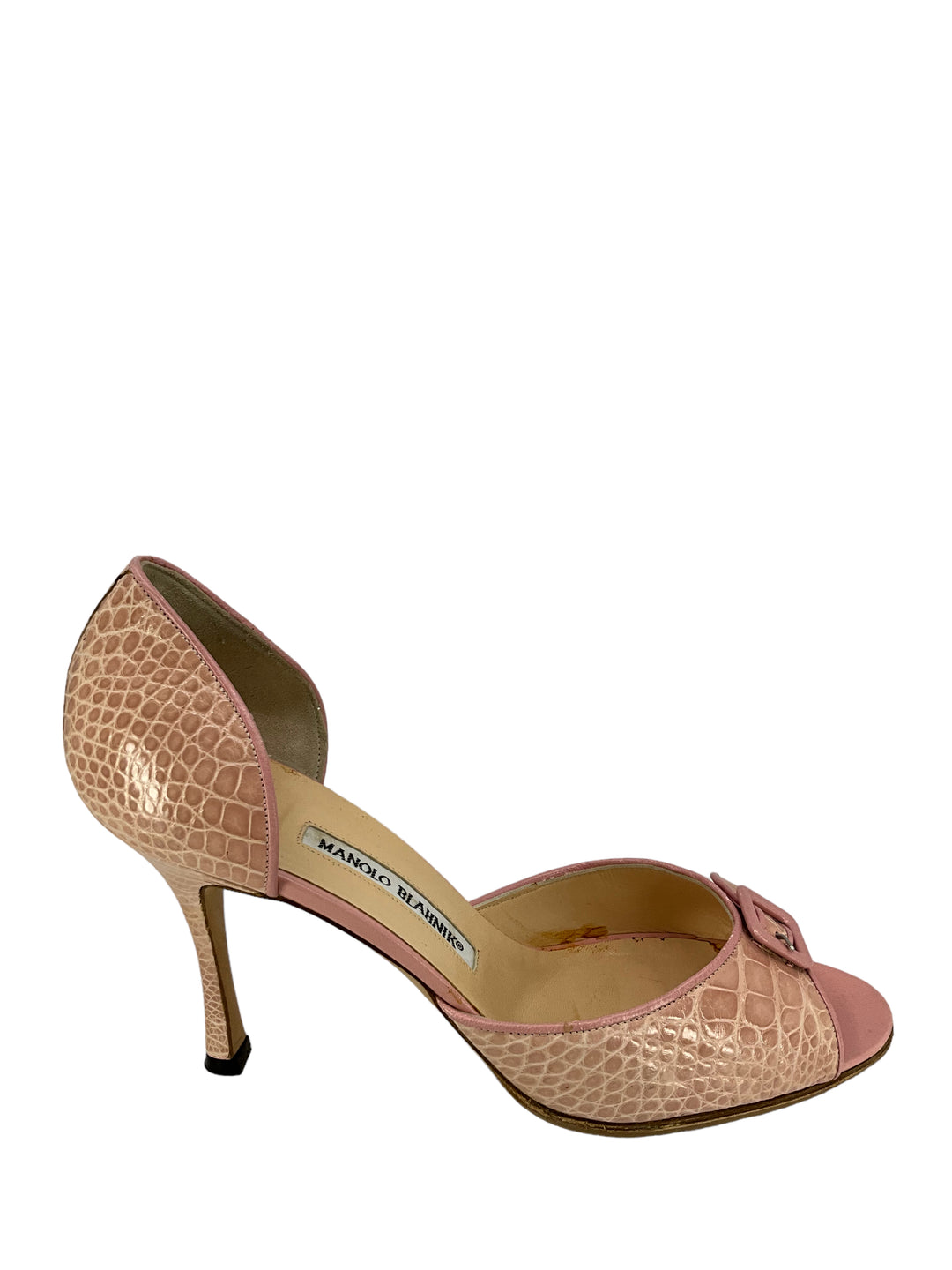 Manolo Blahnik Pink Alligator Buckle Accent Pumps Size 11