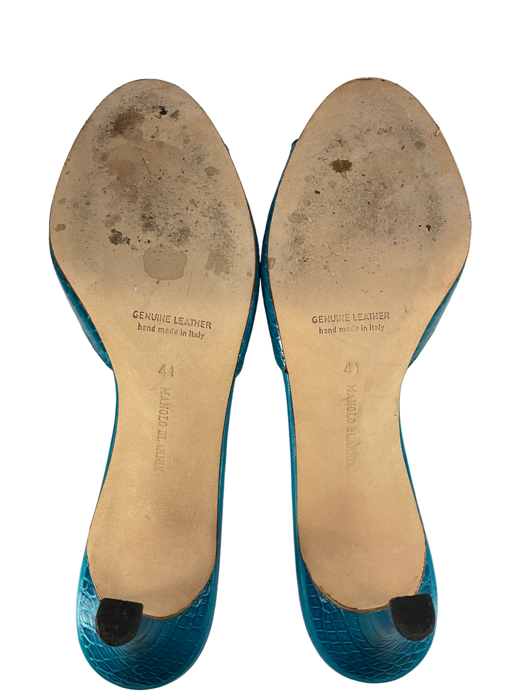 Manolo Blahnik Turquoise Alligator Mules Size 11 - Consigned Designs