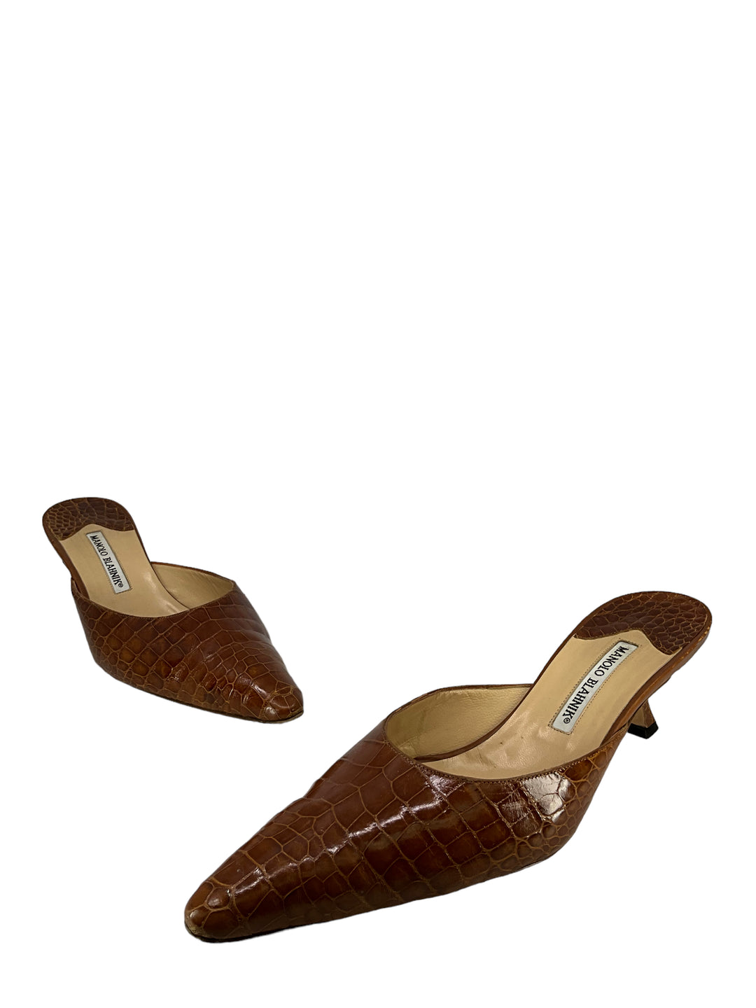 Manolo Blahnik Brown Alligator Mules Size 11 - Consigned Designs