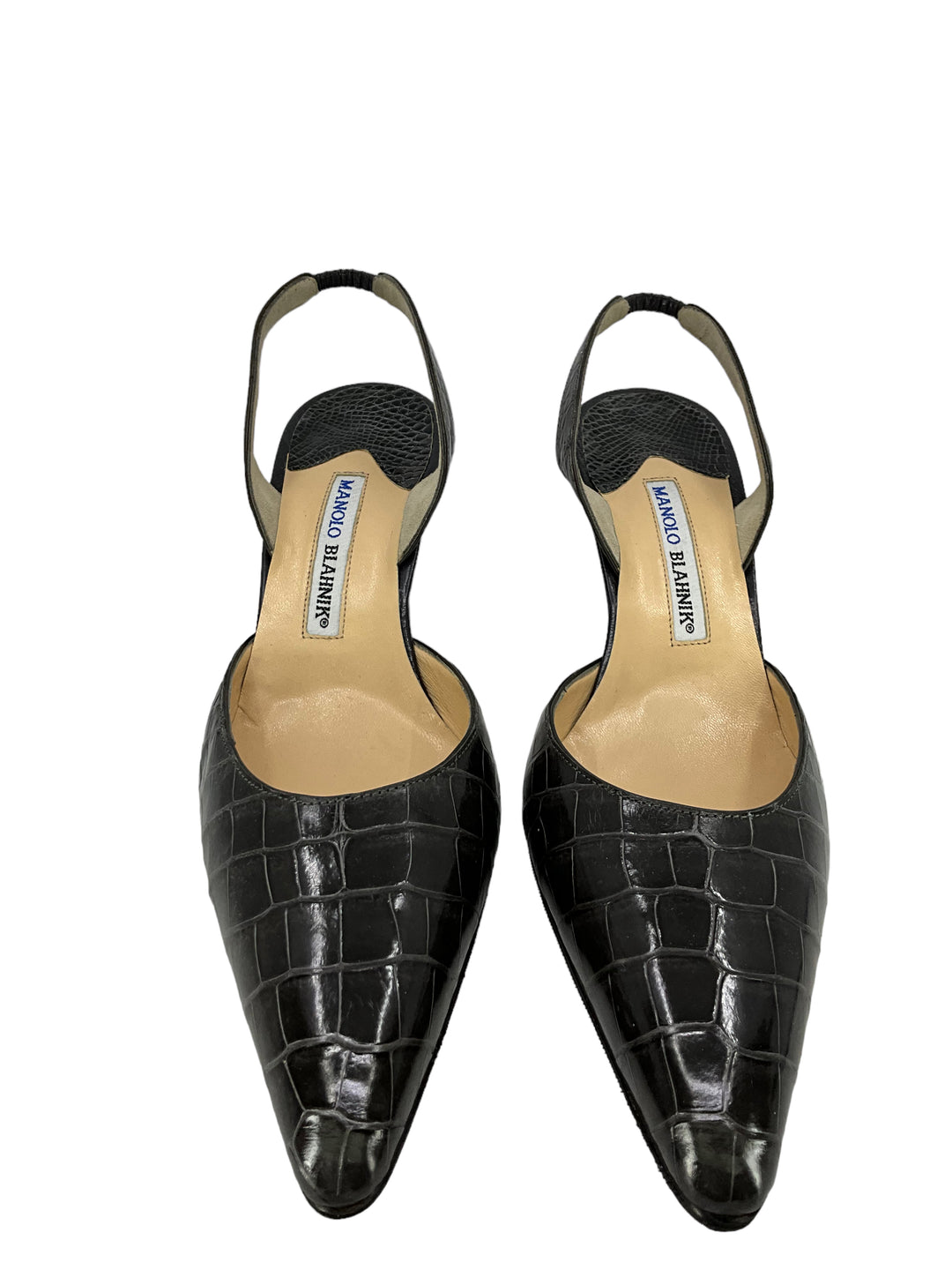 MANOLO BLAHNIK グレー ハイヒール 36.5 Manolo Blahnik Gray Alligator Slingbacks Size 11 - Consigned