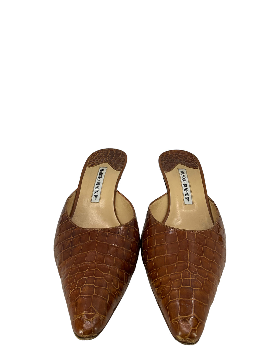 Manolo Blahnik Brown Alligator Mules Size 11 - Consigned Designs