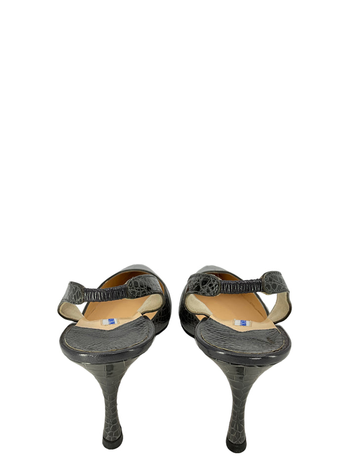 Manolo Blahnik Gray Alligator Slingbacks Size 11 - Consigned