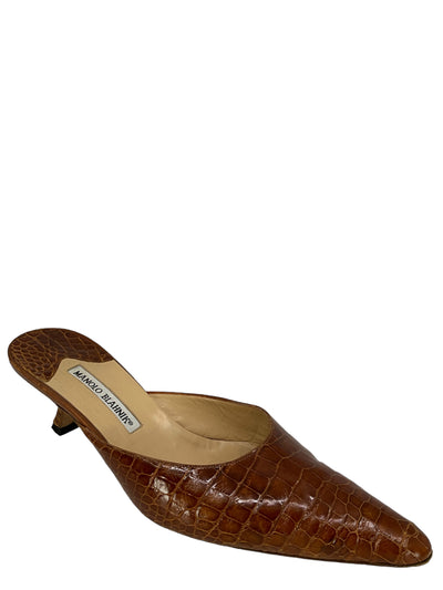 Manolo Blahnik Brown Alligator Mules Size 11-Consigned Designs