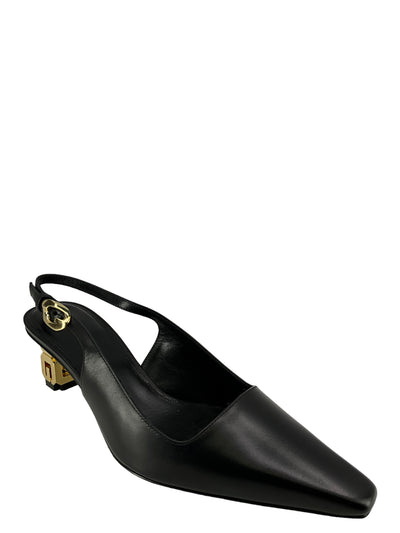 Givenchy G Cube Slingback Pumps in Black Leather Size 6-Consigned Designs