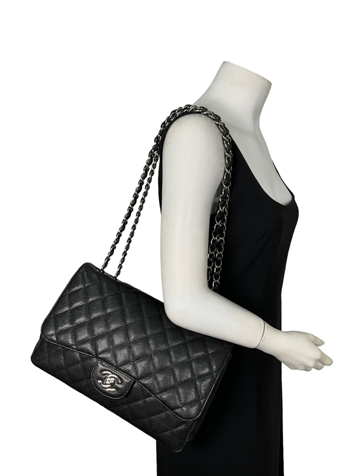 CHANEL Classic Double Chain Flap Bag In Black Caviar Leather - Consigned  Designs