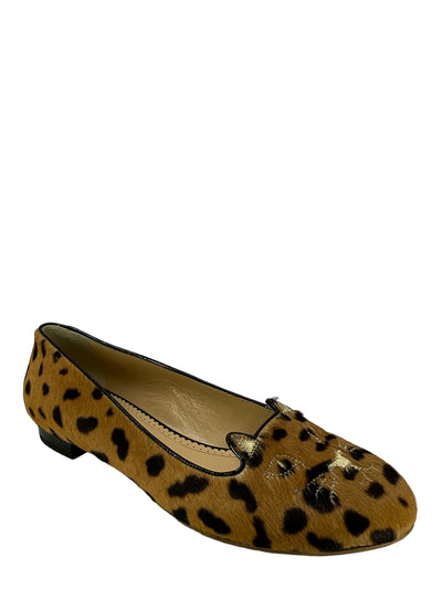 Charlotte Olympia Leopard Print Calf Hair Kitty Cat Flats Size 11-Consigned Designs