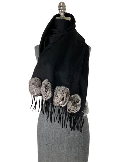 Fendi Black Wool Scarf With Fur-Consigned Designs