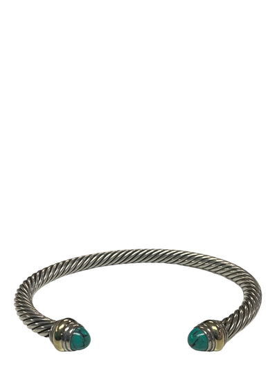 David Yurman Sterling Silver Cable Bracelet With 18K Gold And Turqouise-Consigned Designs