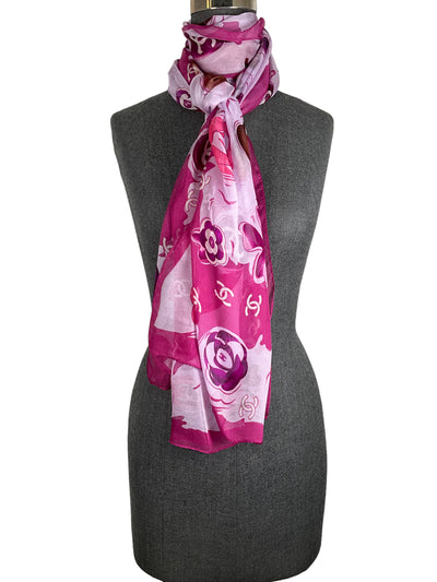 Chanel Pink Silk Chiffon Scarf-Consigned Designs