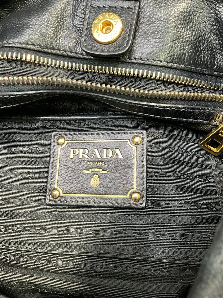 Prada Black Glace Calf Hobo Bag Consigned Designs