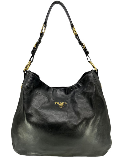 Prada Black Glace Calf Hobo Bag-Consigned Designs