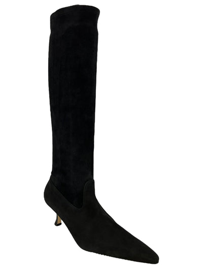 Manolo Blahnik Black Suede Knee High Pointed Boots Size 8.5-Consigned Designs
