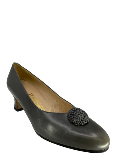 Salvatore Ferragamo Vintage Gray Leather Pumps Size 7.5-Consigned Designs