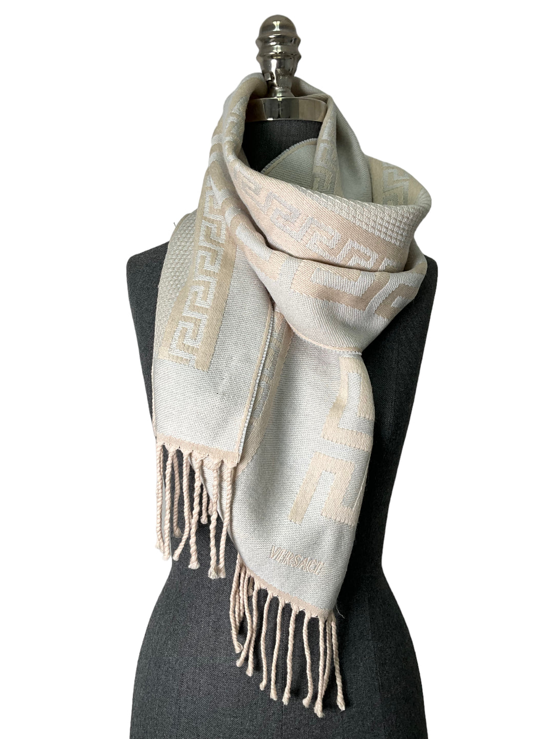 VERSACE ウールマフラー Versace Gray Wool Scarf - Consigned Designs