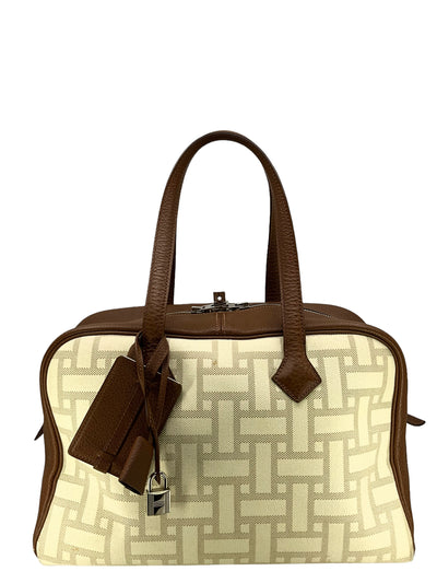 Hermes Victoria Printed Toile And Brown Leather Bag-Consigned Designs