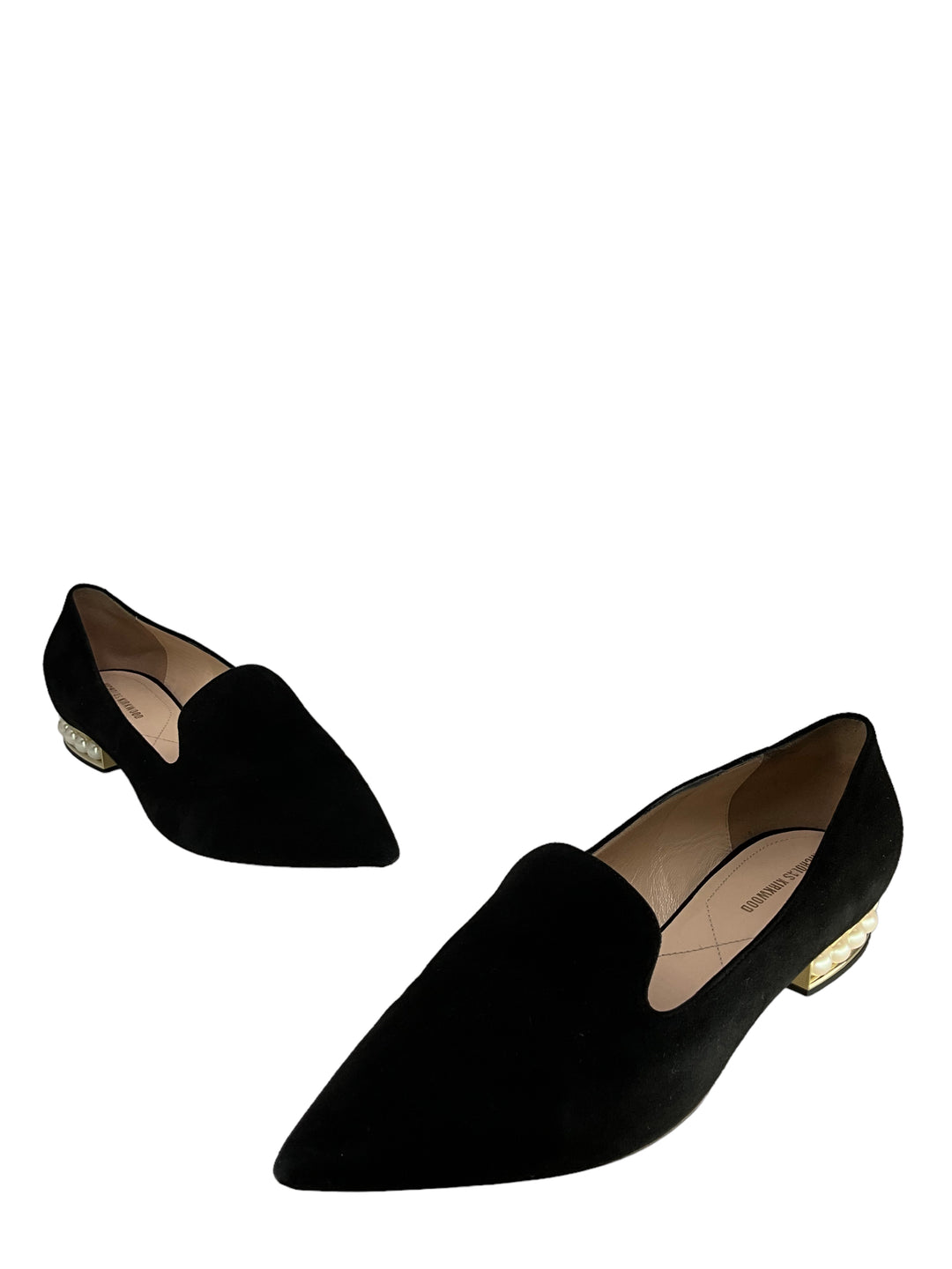 2024人気特価 Nicholas Kirkwood 9 Size Loafers Heel Pearl Suede Black 靴