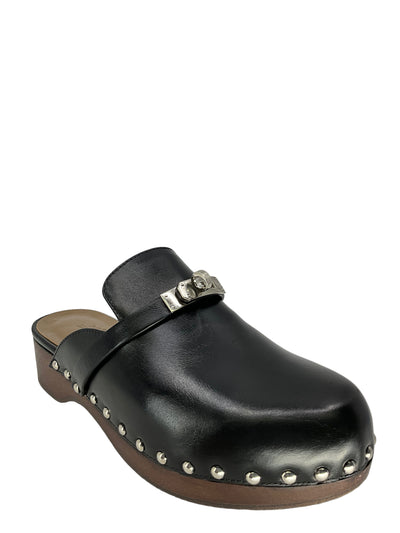 Hermes Black Leather Carlotta Clogs Size 7-Consigned Designs