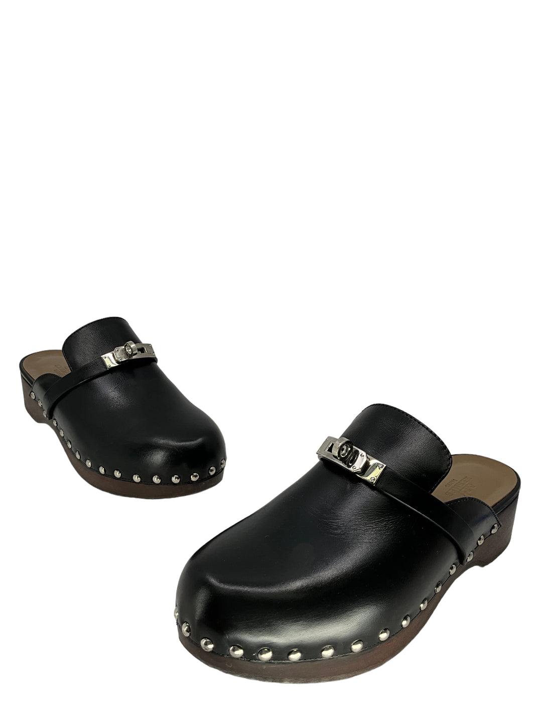 Hermes Black Leather Carlotta Clogs Size 7 - Consigned Designs display picture 1