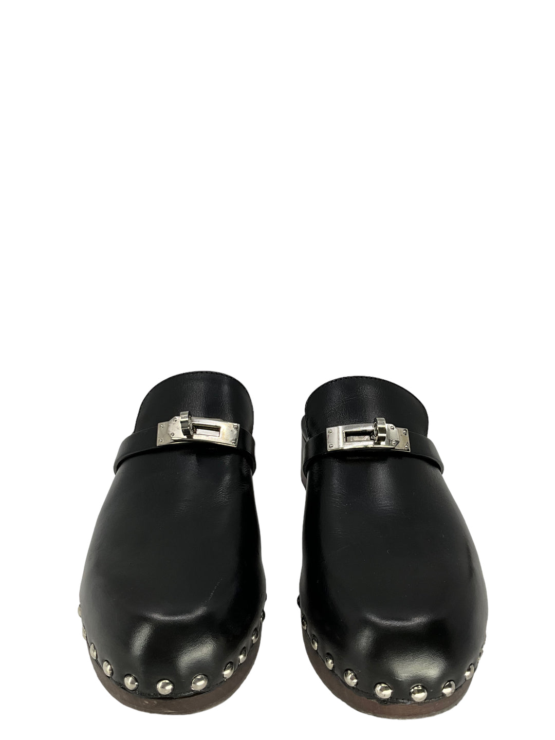 Hermes Black Leather Carlotta Clogs Size 7 - Consigned Designs