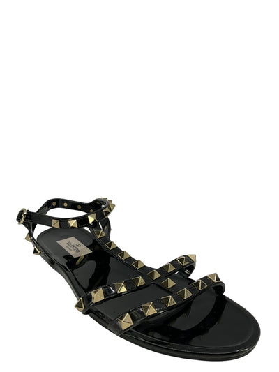 Valentino Black Patent Leather Rockstud Sandals Size 9-Consigned Designs
