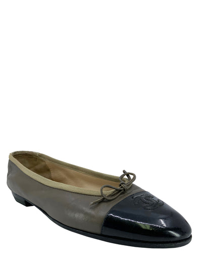 CHANEL Lambskin Leather CC Cap Toe Ballet Flats Size 8-Consigned Designs