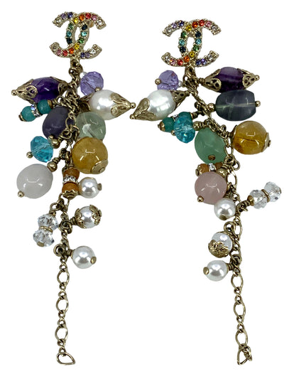 CHANEL Rainbow Crystal CC Logo Dangle Earrings-Consigned Designs