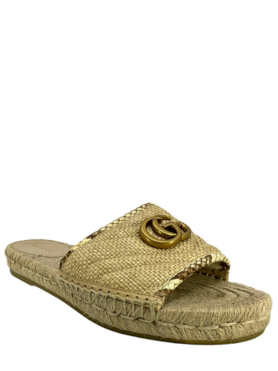 GUCCI Straw Elaphe GG Marmont Espadrille Sandals Size 7-Consigned Designs
