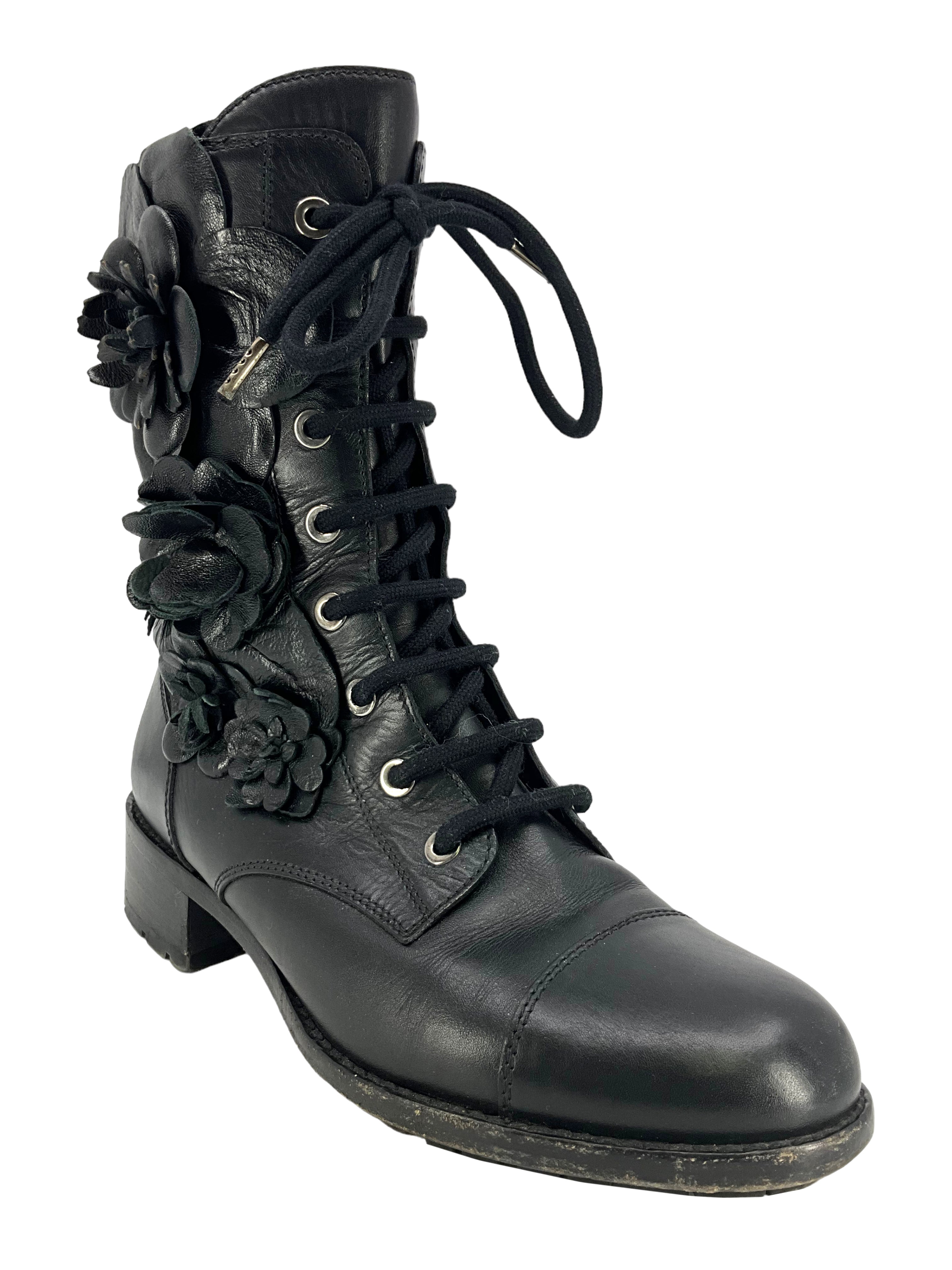 VALENTINO Floral Applique Combat Boots Size 6 - Consigned Designs