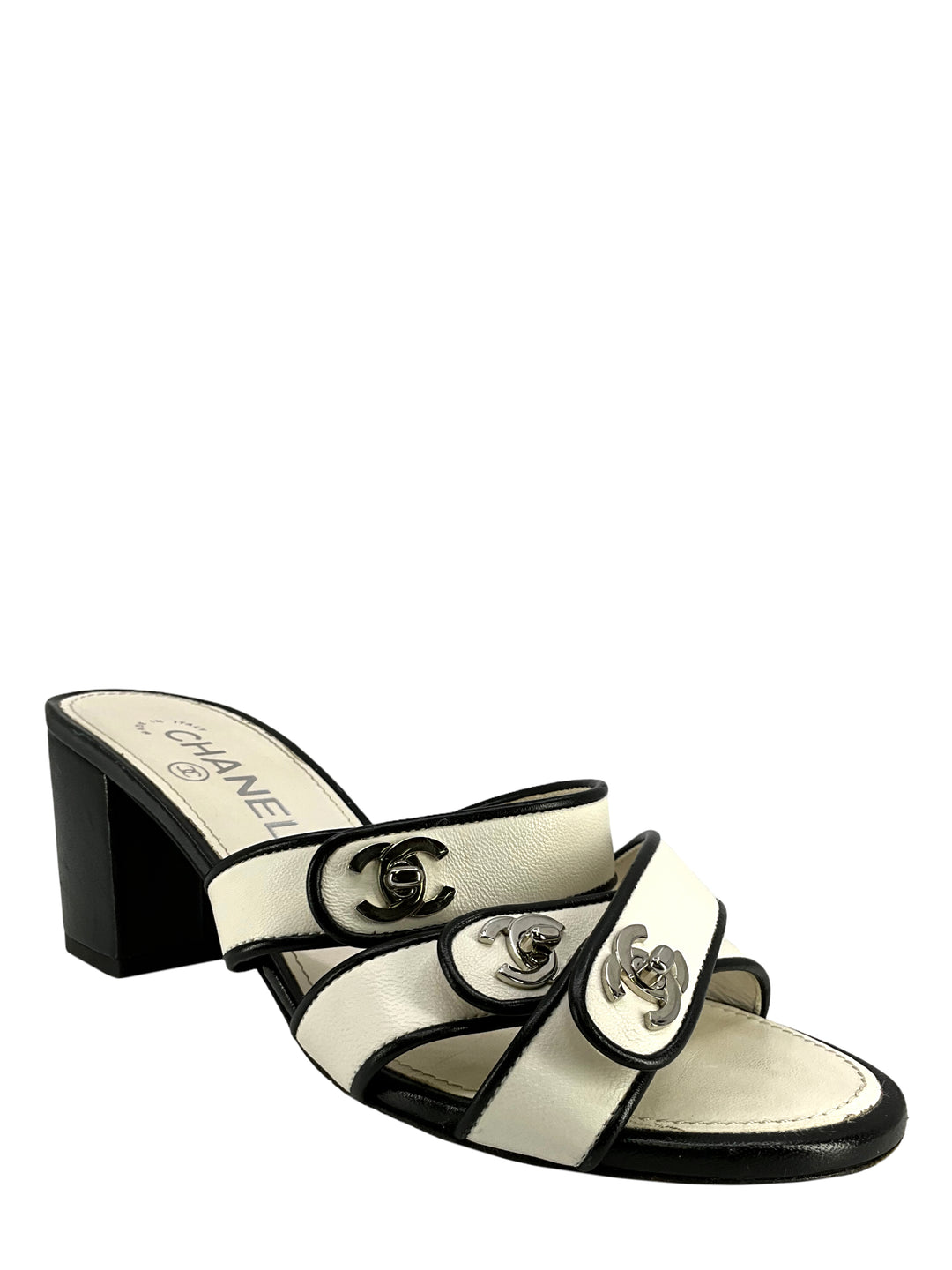 CHANEL CC Turnlock Leather Sandals Size 7 - Consigned Designs