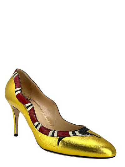 Gucci Metallic Leather Kingsnake Pumps Size 8.5-Consigned Designs