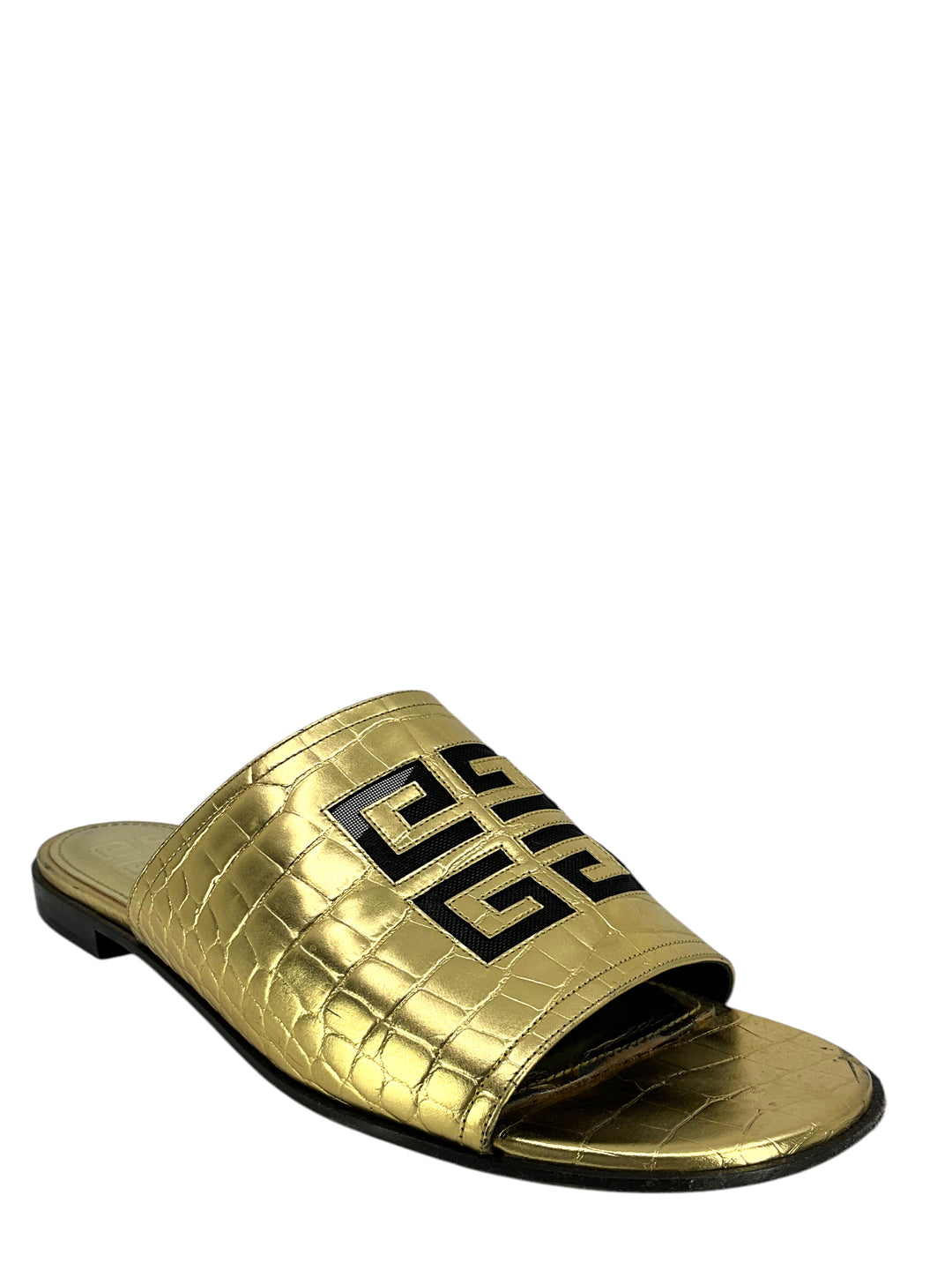 Givenchy 4G Flat Metallic Croc Embossed Flat Sandal Size 8.5