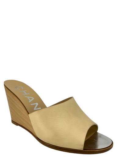 Chanel Leather Slide Mule Wedges Size 38-Consigned Designs