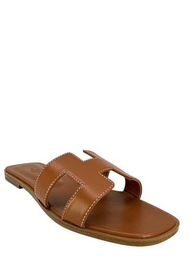 HERMES Calfskin Leather Oran Sandals Size 37-Consigned Designs