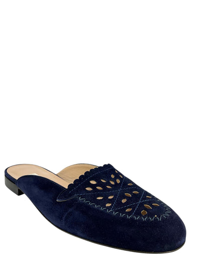 Oscar De La Renta Perforated Suede Mules Size 11-Consigned Designs