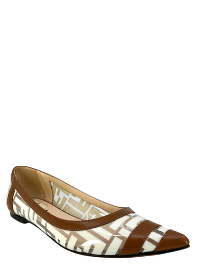 FENDI Colibri FF Logo PVC and Leather Ballerina Flats Size 38-Consigned Designs